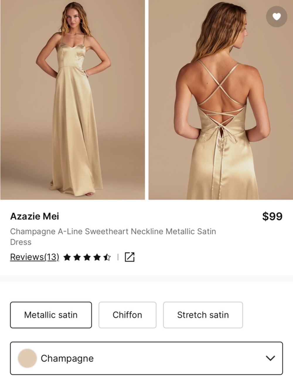Azazie Champagne Metallic Satin